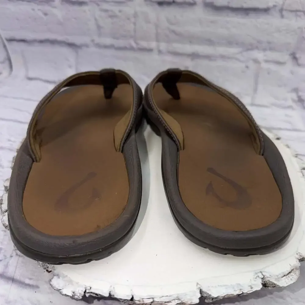 Olukai Ohana Sandals Dark Java Shoes Flip Flop Thong Leather Beach Men Sz 9